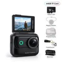 【Action Me】 Compact Aesthetic Magnetic Recording Action Camera, Portable Vlogging Device with Flip Screen, Hands-Free POV, Phone-Compatible, Includes Charging Case, Cap Mount, Free Protective Case & Cable (Blk/Wht/Pnk) - tiktokshopbacktoschool sohochic, W