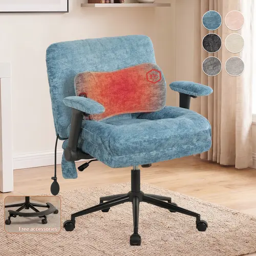 Criss-cross chair with Heated Pillow and Air Lumber Support, Crisscross Leg Chair with Adjustable Armrest and height, 360° Swivel Office Chair, Desk Chair with Rotatable Pedal