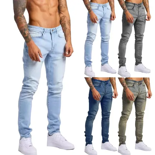 Men's 2-Pack High Elastic Plain Denim Jeans, Menswear Slim Fit Bottoms with High Stretch for Easy Moves, Multi-Color Casual Daily Wear Fitted Pants