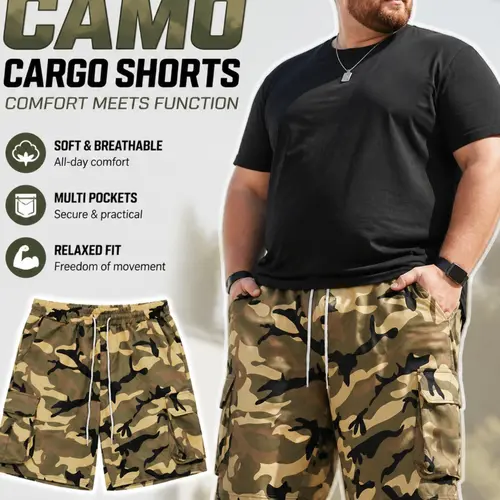 Large Size Men's Camouflage Swim Trunks, Loose Beach Casual Shorts, Drawstring Design, Perfect for Vacation Wear, Comfortable and Stylish, Summer Swim Trunks