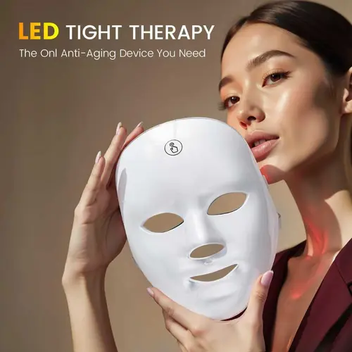 7 Color LED Light Face Mask, Red Light Therapy, Photon Skin Rejuvenation For Daily Care, Cordless, Rechargeable, Ideal Gift For Women, Summer Gift Skincare Facial Led Beauty Mask Led Anti Aging