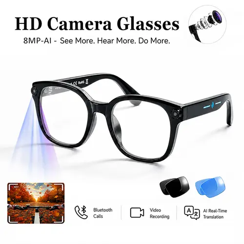 8MP Camera Glasses – 3 Lenses, HD Recording, Real-Time Translation, Music & Calls, Hands-Free Outdoor Adventure Glasses.wearable gift for men and women