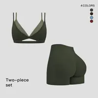 MFVIM Women's 2-Piece Workout Apparel - Strappy Faux 2-Piece Sports Bra, High-Waisted Solid Slim Shorts - Women Workout Clothes for Yoga, Gym, Year-Round Wear