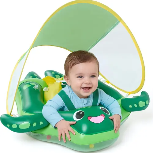 Sloosh Baby Swimming Floats with Removable Sun Canopy, Inflatable Baby Pool Float, Sea Turtle Design Infant Swim Float Ring Swimming Pool Accessories for Age 6-36 MonthsDealsForYouDays