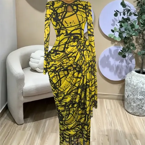 PULKRITU Elegant Women's Striped Pleated Long Sleeve Bodycon Maxi Prom Dress, Fashion Birthday Party Outfit Evening Gown, Perfect for Special Occasions,Lady Casual Dress,Female Brunch Dresses,Graduation Dress, Elegance