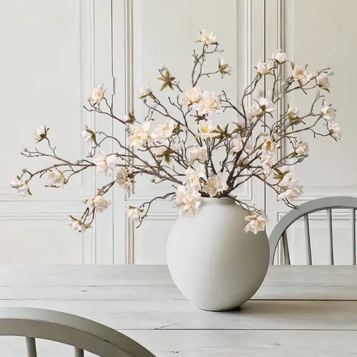 Ivydale 3PCS Silk Artificial Magnolia Flower Stems Set - 34 in Champagne Faux Branches with Full/Half/Buds, Carton Pack, Floral Decor Plants for Vase Table Centerpiece, Indoor Spring Home Decor