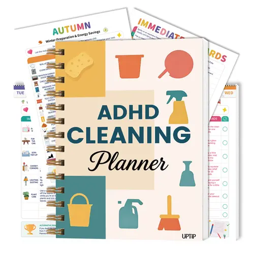 UPTIP 2026 ADHD Cleaning Planner & Declutter Workbook for Adults - ADHD-Friendly Planner with Checklists, Built-In Rewards, Time Blocking, Habit Tracker, Home Routine Tools, Stylish Design, Daily Creative DIY Gifts for Women to Manage Time Effectively, Gi