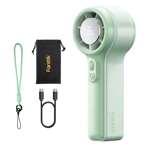 Fanttik GoFlow11 Apex Handheld Cordless Rechargeable Fan - Fast-Charging, 2x2600mAh Batteries, 30H Max Cooling, 100-Speed Settings, LED Display, 2W Steady LED Light, Mirror Function, Compact, USB Port, Tools and Gadgets, Household Travel Use