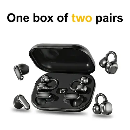 2 Pairs Wireless Earbuds, Open Ear Clip on & In-Ear Bluetooth 5.4 Headphones with Digital Display, Noise Cancelling No Pain Comfort Fit Gaming Earphones for Running Workout Couple Tech Gift