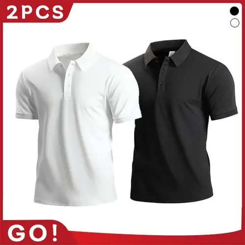 Men's 2-Pack Short-Sleeve Polo Shirts, Simple Solid Colors with Refined Look, Upgraded Heavyweight Premium Fabric, Thick Supple Comfort, Ideal for Daily Outings, Casual Wear