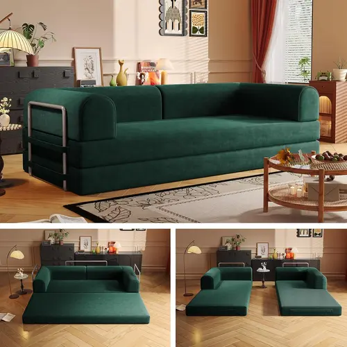 SYFERLORY Premium Corduroy 4-in-1 Convertible Sofa Bed, Folding Boneless Floor Couch, Fold Out Loveseat Sleeper Mattress, Multi-Functional Lounge No Assembly, Space-Saving for Living Room Bedroom Studio Small Spaces