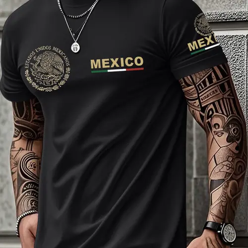 Men’s heavyweight summer loose-fit cotton short-sleeve T-shirt with Mexican-themed print. Trendy, fashionable casual athletic top for men—perfect for summer outfits; a great gift for a boyfriend or brother; suitable for streetwear, commuting, outdoor acti
