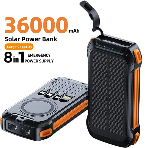 36000mAh Solar Portable Charger | 22.5W High Speed Charging | Wireless Power Bank | QC3.0 Fast Charging | USB-C & 4 Ports | Dual LED Flashlight | Outdoor Emergency Battery Pack tiktokshopbacktoschool,back to school,back to school haul