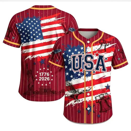 Patriotic Skull Baseball Jersey - USA 250th Anniversary Sports Clothing, Short Sleeve Tops, Pure Cotton, Reinforced Neck, Multi-Size, 1776-2026 Freedom Flag Design, American Pride for Independence Day #TikTokMadeMeBuyIt