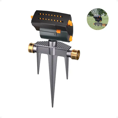 Diivoo Mini Turbo Oscillating Garden Sprinkler with Step Ground Spike Base, Adjustable Width, Range & Flow Rate, 16 Nozzles, Grey Outdoor Yard Watering Tool, Oscillating Tool for Garden Irrigation System