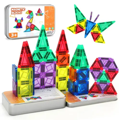26PCS Mini Magnetic Construction Set - Portable Travel Building Blocks with Iron Box, Educational Toy for Toddlers Ages 3+, Boosts Creativity & Hands-On Learning, Christmas/Birthday Gift for Boys & Girls