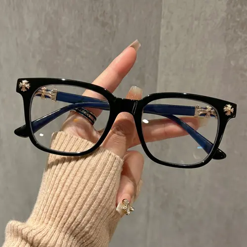Trendy Retro Blue Light Blocking Glasses, Cross Design Square Frame Non-Prescription Computer Eyewear for Phone Use