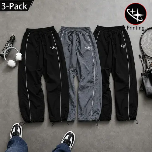 1–2–3 pack unisex Y2K parachute pants, star-print athletic pants, TikTok trending 2026 lightweight joggers with side stripes, adjustable elastic waistband and drawstring, casual street-style long pants, summer adjustable cuffs, suitable for any occasion