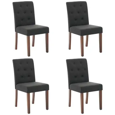 Upholstered Dining Chair, Button Backrest Chair, Wood Legs Chair, Comfortable Dining Chair, Linen Upholstered Chair