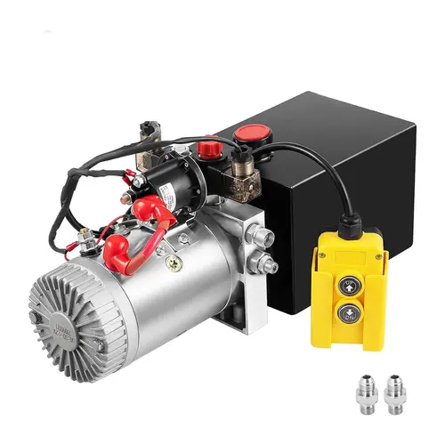 12V Single Acting Industrial Hydraulic Pump Power Unit, 4 Quart Metal Reservoir, 3200 PSI Working Pressure with SAE #6 Ports, Heavy Duty Single Operation Design, Perfect Fit for Dump Trailers and Wood Splitters