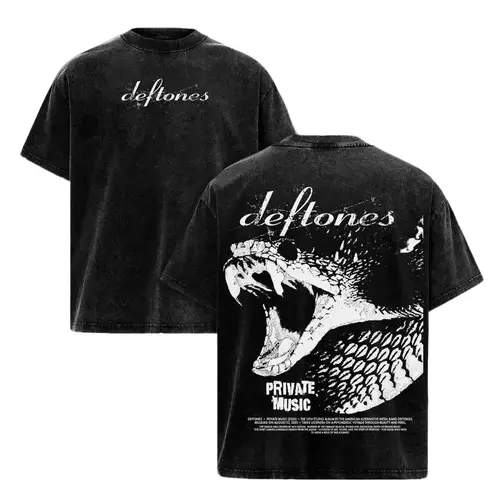 Deftones Private Music Vintage Washed Tee – Heavy Cotton Double Sided Band Graphic T-Shirt, Rock Metal Streetwear Unisex Oversized Shirt Casual Crewneck
