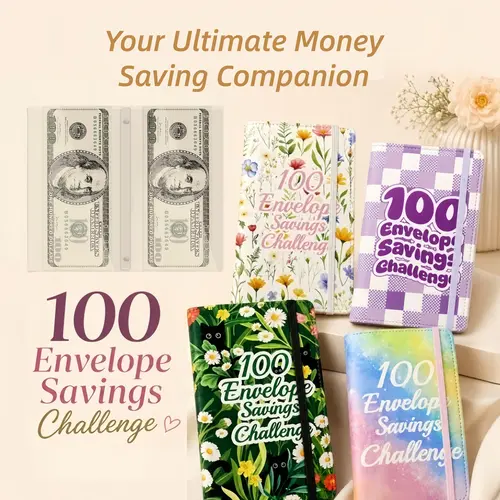 Portable 100-Day Savings Challenge Envelope Book with Premium Durable Cover, Planner with Tracker Design, $5050 Max Saving Goal, Simple Binding for Monitoring Cash Flow, Adulting Gifts for Holiday-MM1