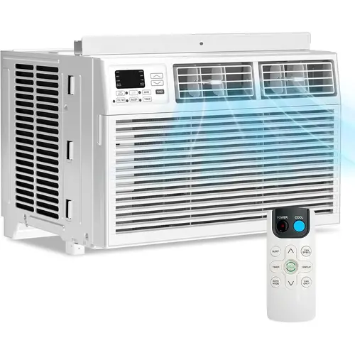 Residential Window Air Conditioner Unit - 5000-12000 BTU Energy Saver with 8000 BTU Cool, Dehumidifier, 3 Fan Speed Control, 24H Timer, Remote Control, Easy Installation, Auto Restart, Power Outage Resume, for 350 Sq.Ft Small Rooms, Bedroom, Included Kit