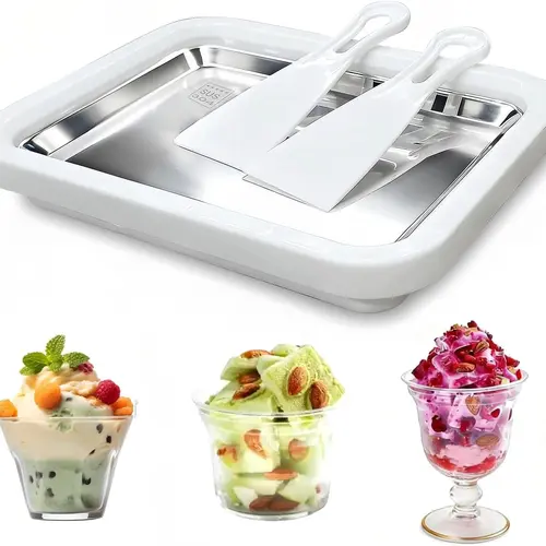 Rolled Ice Cream Maker with 2 Scrapers Food Grade Stainless Steel rolled ice cream tra for Frozen Yogurt/Slushie Birthday Gift Homemade DIY for Fun Parent-Child Activities Families (White)
