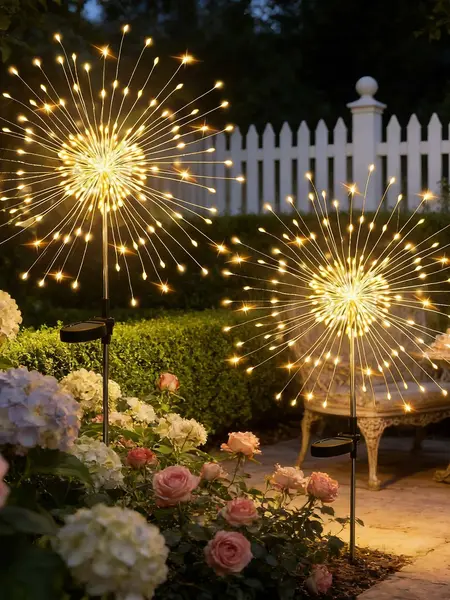 VELTORA R$150 LED Solar Garden Lights 2 Pack, Upgraded Lithium Battery Fairy Firework Lights, Brighter Warm White Outdoor Solar Lights, Fast Charging & Longer Lasting Decor for Yard, Patio, Pathway, Flowerbed & Balcony