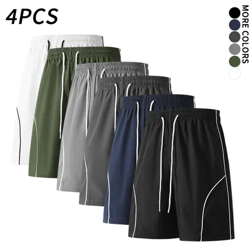 4-Pack Men’s Casual Athletic Shorts with White Piping – Lightweight, Breathable Summer Shorts for Gym, Running, and Everyday Wear,Summer vibe