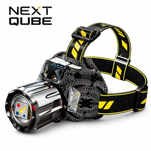 High Bright LED Headlamp with Headband - Rechargeable Searchlight, 3000mAh Battery, 5-Color Modes, Motion Sensor, 1000m Long Beam, Twist-to-Zoom, Waterproof UV Light, Detachable Band for Night Fishing, Camping