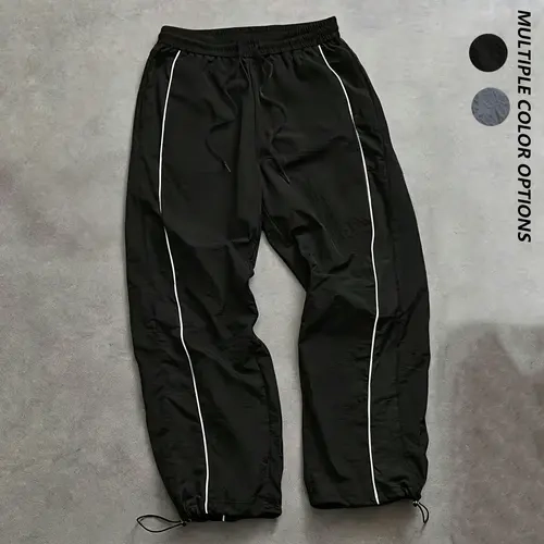 Sohochi Men's Y2K Side-Stripe Casual Pants - Elastic Drawstring Waistband, American Vintage Streetwear, Lightweight Breathable, Vibe, Cute, H-Type, Everyday Wear for Party