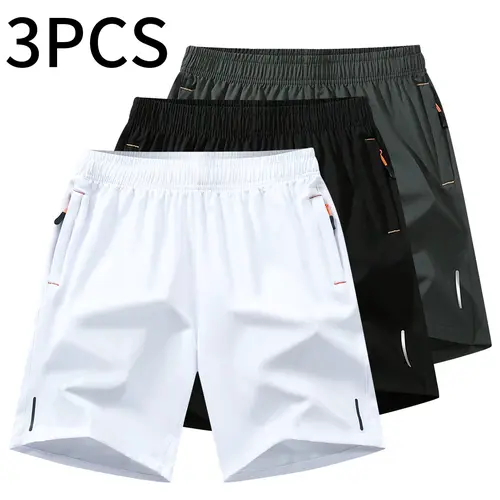 Men's Active Shorts, Sporty Chic Solid Quick-Dry Fabric with Zip Pocket and Drawstring for Gym & Running, Workout Shorts, Loose-Fit, Athletic, Casual, Elastic Waist, Breathable