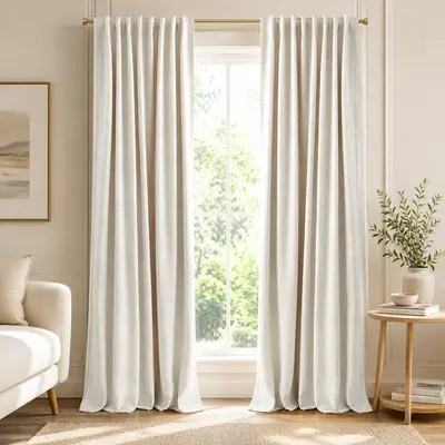 Summer Vibes Linen Blackout Curtains for Living Room & Bedroom, Farmhouse Textured Drapes with Back Tab/Rod Pocket, Luxury Neutral Window Curtains for Apartment Decor