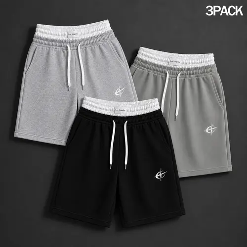Mens 3 Pack Graphic Sweat Shorts Double Waistband Athletic Shorts Knee Length Loose Fit Casual Training Lounge Basketball Gym Summer Streetwear Outfit Pull On Drawstring Shorts for Men Travel Daily Wear Outdoor Fun Park Vacation Fit