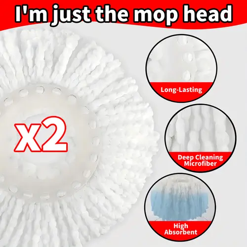 Microfiber Mop Replacement Heads 2-Piece Set, Smooth Household Items, 360° Rotatable Standard-Size Round Refills for 360° Deep Clean, Fits Most Spinning Mops Easily, Easy-Clean for Indoor Use