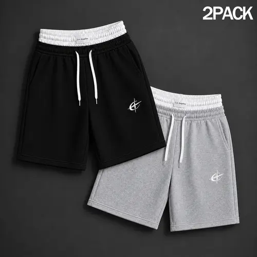 Men 1 or 2 Pack Double Waistband Printed Sweat Shorts Knee Length Athletic Lounge Shorts with Drawstring Pockets Loose Fit Bermuda Shorts for Summer Outfits Streetwear Basketball Gym Running Workout Travel Casual Wear