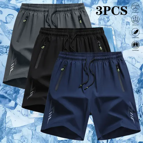Men's All Over Lightning Print Athletic Shorts 3-Pack, Breathable Quick-Drying Polyester for Fitness, Running, All Over Print, Athletic Wear Shorts, Polyester Fits