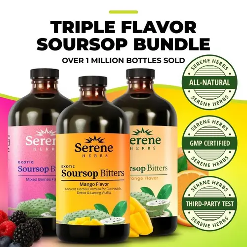 Serene Herbs Triple Power Bundle - Mango, Orange & Mixed Berry Bitters for Health & Diet - Premium Acv Supplement