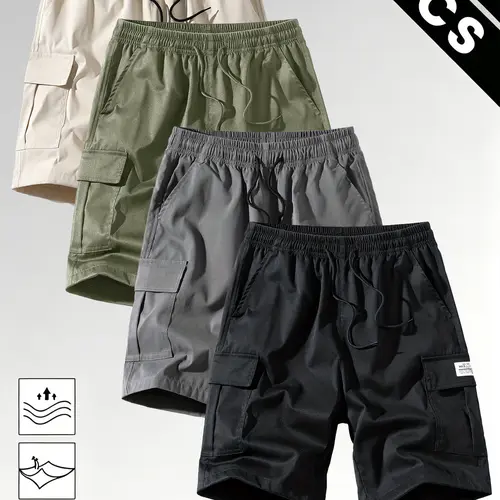 Men's 4-Pack Summer Cargo Shorts - Washable, Well-Fitting, Multipocket Set for Casual, Outdoor Menswear, Men's Cargo Shorts, Washable Men's Shorts Beige Tropical