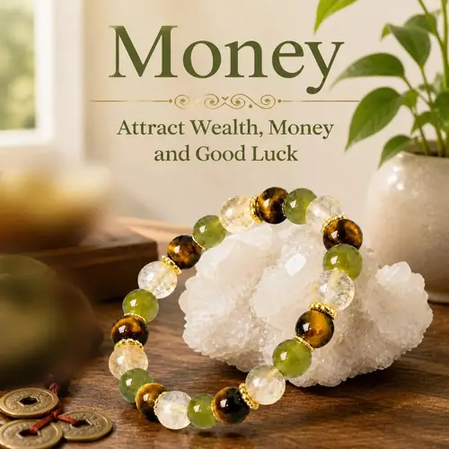 1-Piece Money Attraction Bracelet - Green Aventurine, Tiger Eye, Chalcedony Colorblock Beaded Crystal Jewelry, Blue Friendship Bracelet, Protection & Encouragement Gift Idea for Fashion Enthusiasts