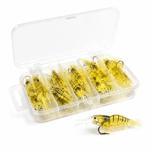 30/60PCS Silicone Fishing Lures, Lifelike Soft Shrimp Baits with Bite-Proof Tear-Resistant Design, Flexible Grip, Realistic Look for Bass-Redfish, Repeated Cast Compatible