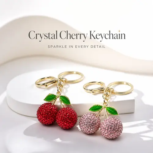 Full Diamond Inlaid Cute Cherry Keychain, Sparkly Rhinestone Bag Charm, Bling Shiny Crystal Purse Accessories, Fashion All-Match Pendant for Women Girls, Exquisite Birthday Party Gift