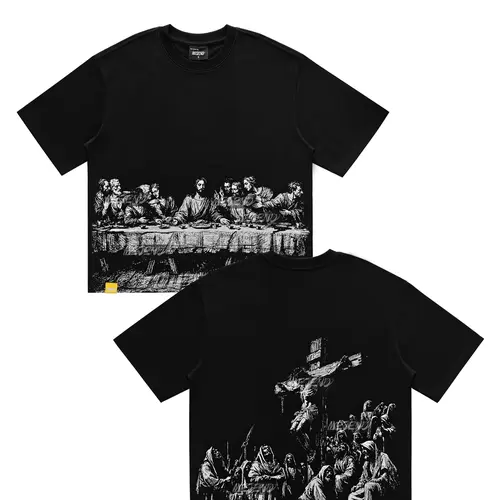 MeJend 12oz Heavyweight Cropped Tee, Jesus Print Oversized Tee, Streetwear T-Shirt, Gothic Art Heavy Cotton Shirt