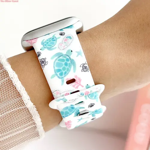 Vibrant Turtle Printed Silicone Watch Band, Soft Elastic Strap Compatible With Apple Watch Series 1 To 11, Fashion Ocean Style Accessory For Daily And Outdoor Wear (No watch) Blue tiktokshopbacktoschool, Accessories, Wearable