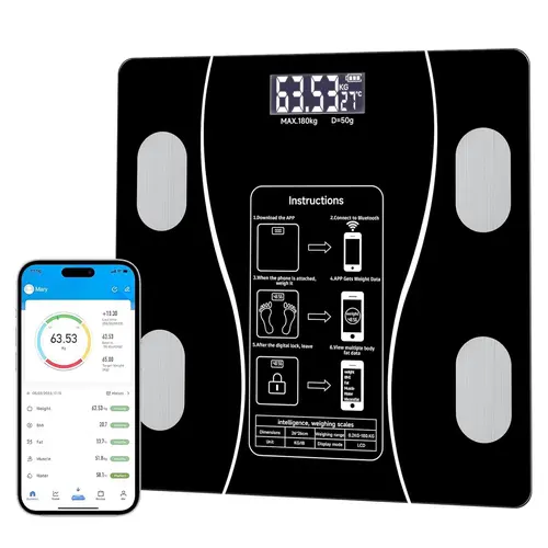 Smart Bathroom Scale for Body Weight, Digital Weighing Scale with BMI, Body Fat, Muscle Mass, Bluetooth Machine for People, Work with App, Compact Size, 400lb