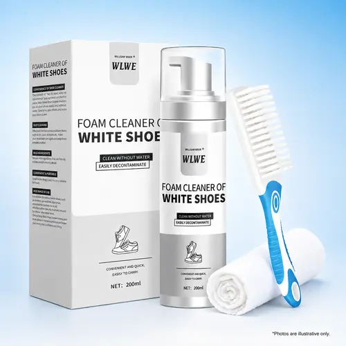 【Footwear White Shoe Cleaner】with Brush and Towel - No-Rinse Portable Formula, Quickly Removes Dirt & Stains, Suitable for Sneakers, Leather, Canvas, Rubber Shoes & Car Interior Cleaning