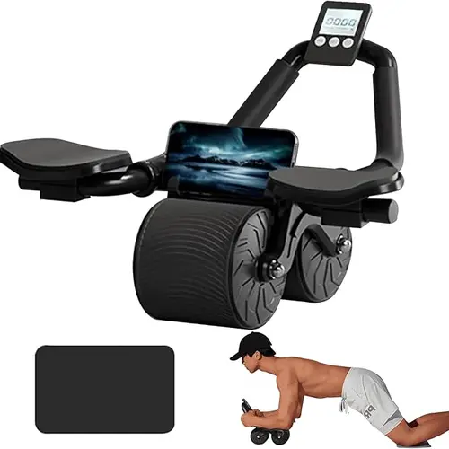 Upgraded Ab Roller Wheel with Timer & Knee Mat,Automatic Rebound Abdominal Wheel with Elbow Support Ab Workout Equipment for Strengthening Core Muscles Abs Exercise Roller for Women Men