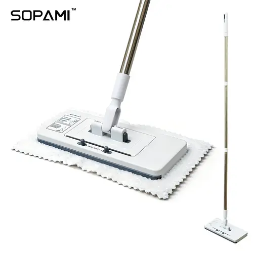 SOPAMI 2-in-1 Multi-Functional Clip Mop, Adjustable Head Size, Lightweight Stainless Steel Handle, Firm Holding Clamp Design, Works with Cleaning Cloths, Towels and Wipes, Ideal for Cleaning Kitchen, Bedroom, Bathroom, Living Room and Garage