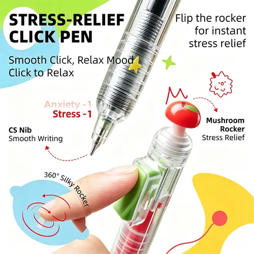 EpenGo Fidget Click Pen - Retractable 0.5mm Quick Dry Gel Ink Fine Tip Unique Pen, Built-In Joystick Stress Relief Toy, Cute Aesthetic Stationery Writing Tool for Back to School Shopping, College School Supplies, Mini Gifts